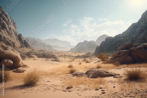 Fotografiet A minimalist landscape with a scenic desert or arid region, Generative AI