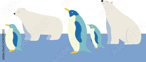 しろくまとペンギン親子　納涼・夏の背景素材　ベクターイラスト