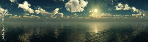 Beautiful sunset among the clouds over the water  sea sunset  3d rendering