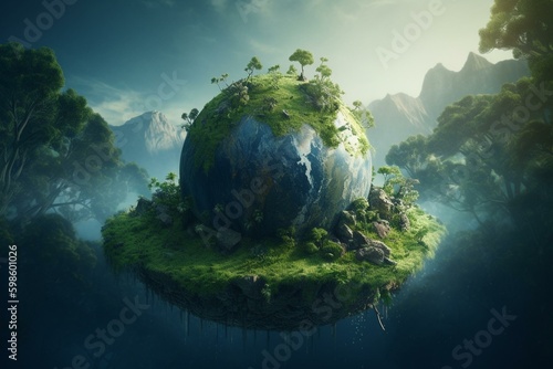 Illustration of eco-friendly green planet. Generative AI