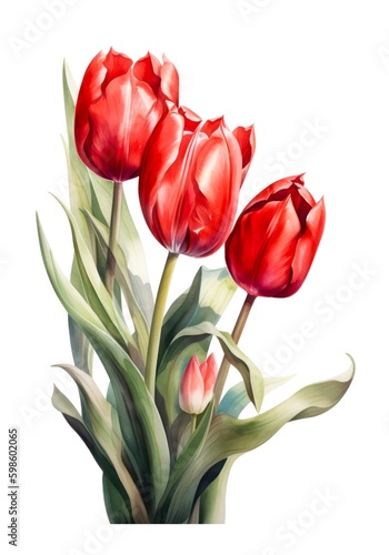 Wallpaper Mural Watercolor bouquet of red tulips isolated on white background. Generative AI. Torontodigital.ca
