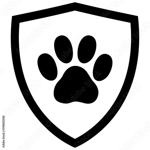 Paw print inside a shield, symbol of pet protection, animal care, safety or power, useful for veterinary, animal shelters, clinics, pet insurance or game graphics.