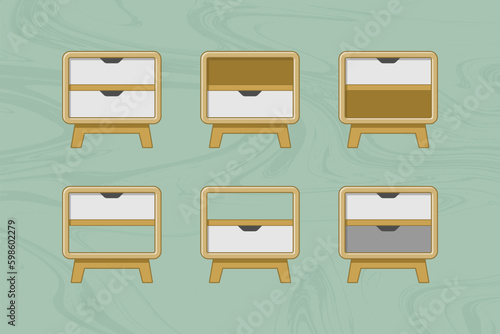 flat design wooden furniture set for interior design . wooden furniture set vector.  wooden storage set for home interior design