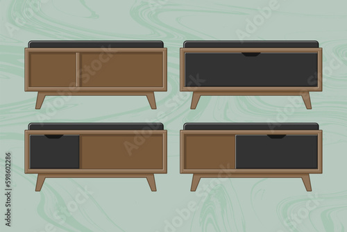 flat design wooden furniture set for interior design . wooden furniture set vector.  wooden storage set for home interior design