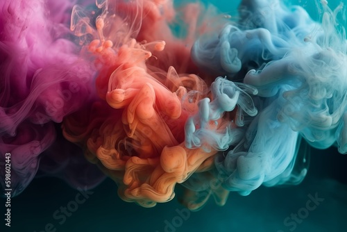 Abstract Coloful Smoke Dust Particles Night haze Mist Floating on Rainbow Coloured Smoke on Dark Black Background Ai Generative