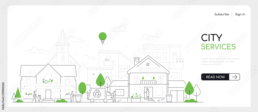 City services - modern thin line design style vector banner City services - modern thin line design style vector banner