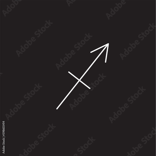 White Sagittarius horoscope sign, symbol, astrological icon on black background.