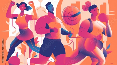 Flat vector illustration of diverse people exercising