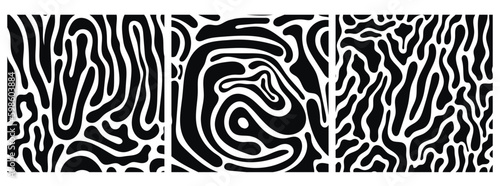 Vector set of black and white seamless patterns. Organic shapes, fluid, biology cells backgrounds.