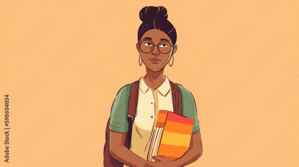 Young person going to college to study with books