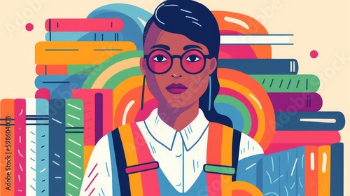 Queer student going to school to study with books and backpack