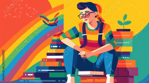 Young queer person imagination using books
