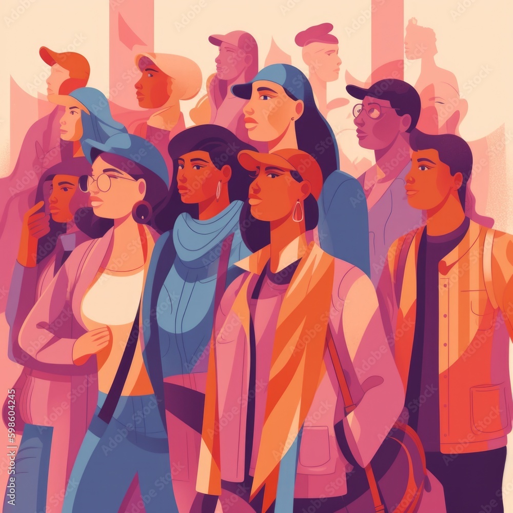 Large multitude of diverse people marching for workers rights Large multitude of diverse people marching for workers rights