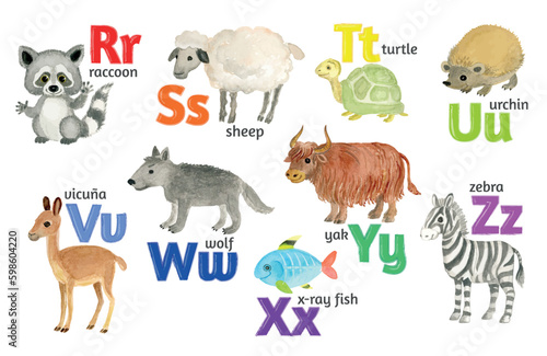 Children's alphabet in pictures from R to Z.