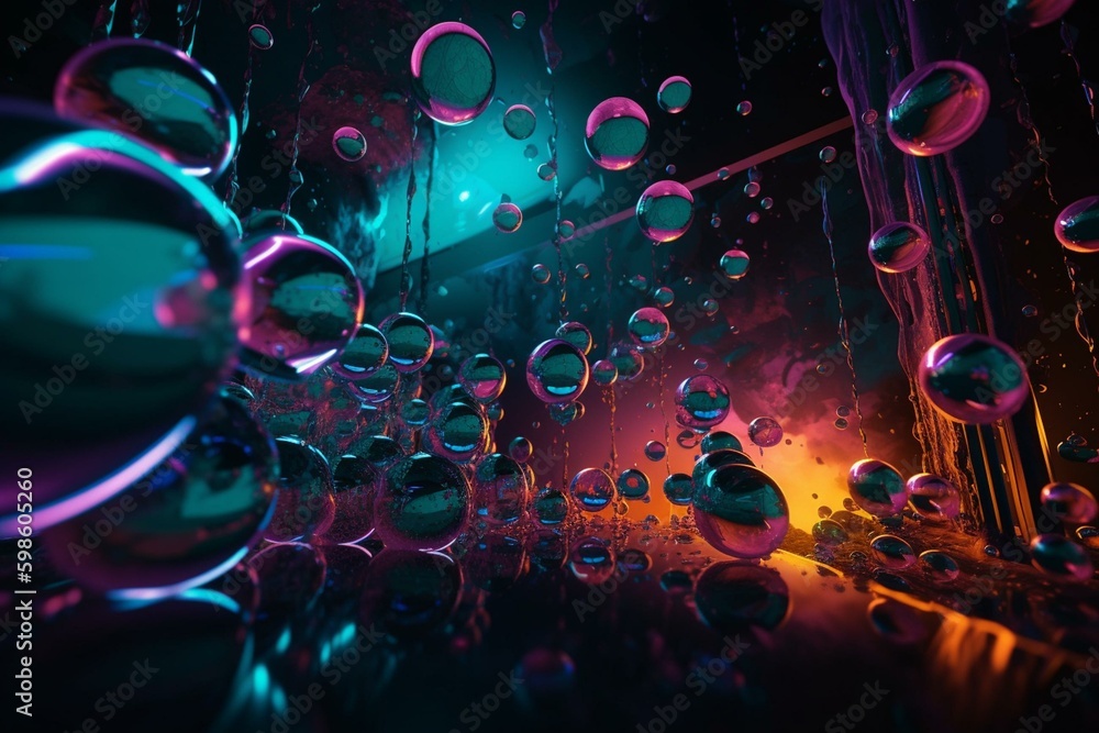 Vibrant neon bubbles create a captivating 8k wallpaper. Generative AI