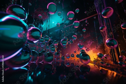 Vibrant neon bubbles create a captivating 8k wallpaper. Generative AI