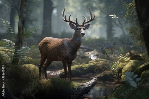 Illustration of deer in the forest  wildlife concept. Generative AI