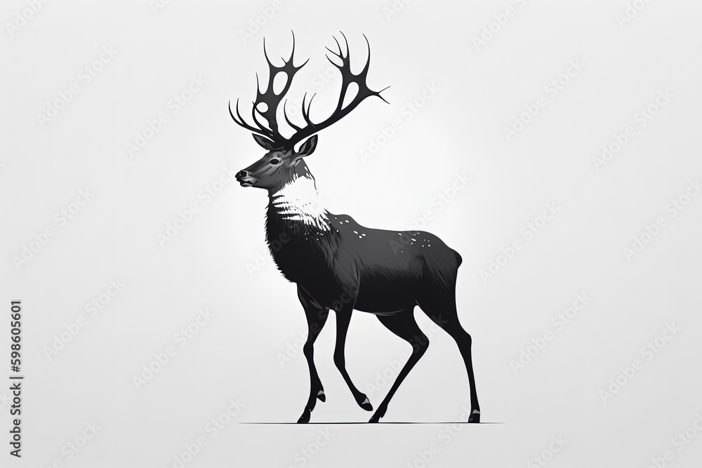 Deer illustration, logo, white background. Generative AI