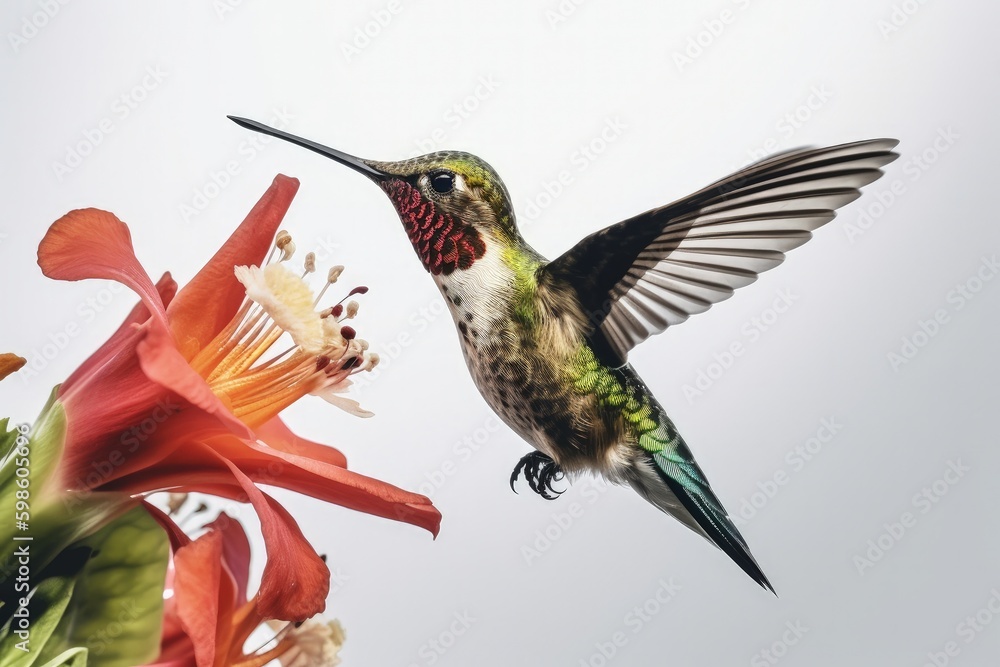 Obraz premium Beautiful hummingbird illustration, white background. Generative AI