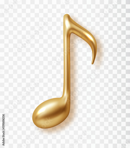 Gold musical note Isolated. 3D realistic Vector illustration.