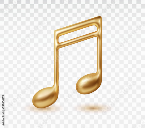 3d Gold musical note Isolated. Realistic Vector illustration.