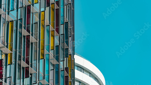 Modern skyscrapers set against a blue sky
