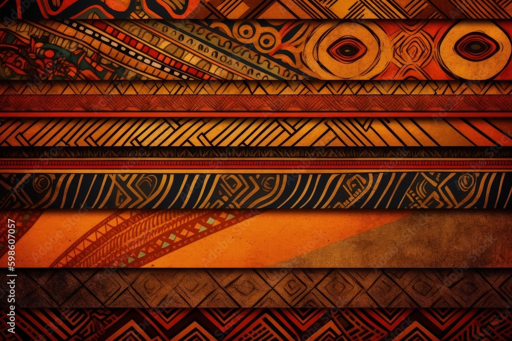 Patterned background with African patterns, African colors, culture concept. Generative AI Patterned background with African patterns, African colors, culture concept. Generative AI