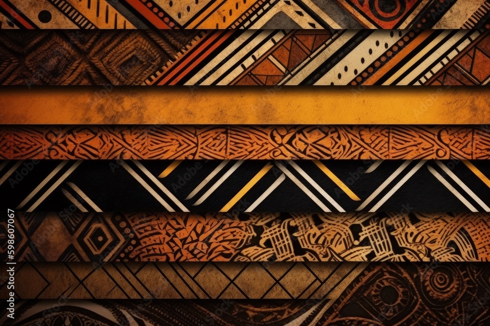 Patterned background with African patterns, African colors, culture concept. Generative AI Patterned background with African patterns, African colors, culture concept. Generative AI