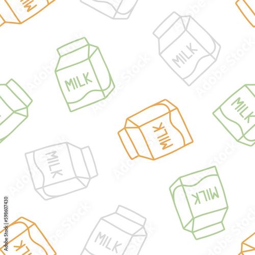 Seamless pattern with colorful outline milk box