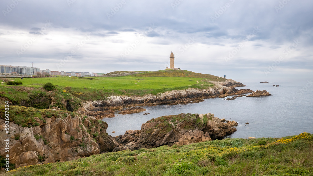 A Coruña, Galicia, Spain - April 3, 2023: Tower of Hercules 