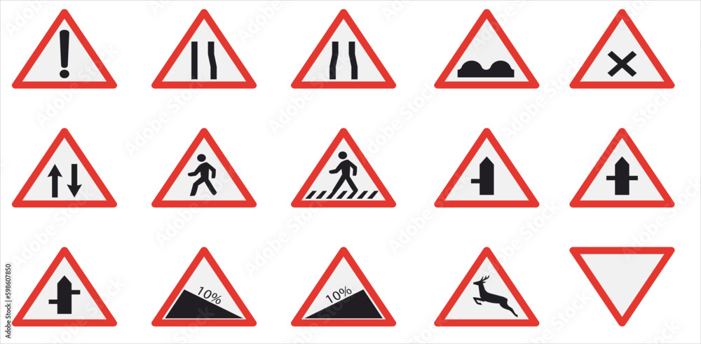 Traffic road signs set. Regulatory, warning, highway limit speed ...