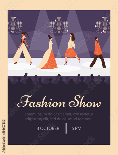 Fashion week show banner or poster mockup design flat vector illustration.