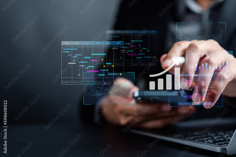 Analyst working with computer in Business Analytics and Data Management System to make report with KPI and metrics connected to database. Corporate strategy for finance, operations Analyst working with computer in Business Analytics and Data Management System to make report with KPI and metrics connected to database. Corporate strategy for finance, operations