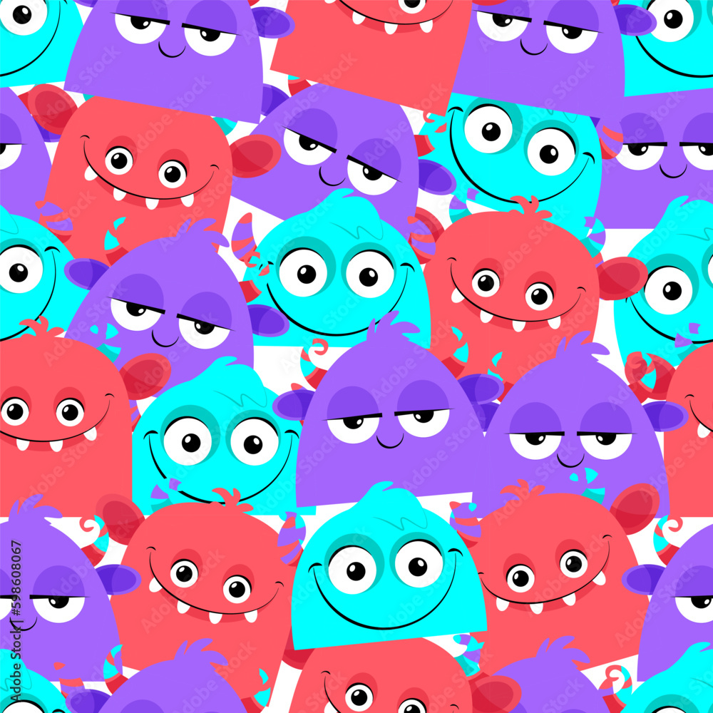 Fototapeta premium Seamless pattern of different rainbow monsters