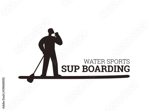 Sup boarding black silhouette - icon template, vector illustration isolated on white background.