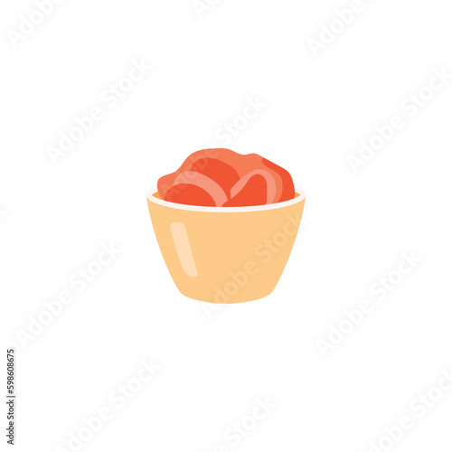 Little bowl with red ginger for sushi flat style, vector illustration