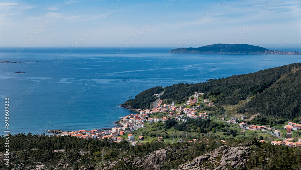 Dumbria, Galicia, Spain - April 5, 2023: View from the Ezaro Viewpoint