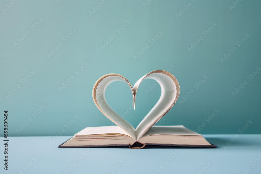 livres formant un cœur avec les pages, amour de la lecture - obrazy, fototapety, plakaty 