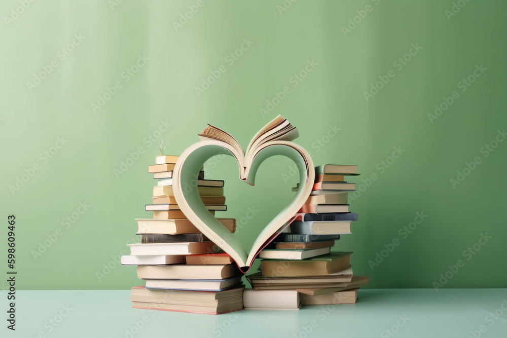 livres formant un cœur avec les pages, amour de la lecture - obrazy, fototapety, plakaty 