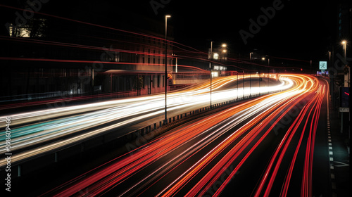 abstract long exposure dynamic speed light trails in an urban environment  Abstract colored light at night  Generative ai