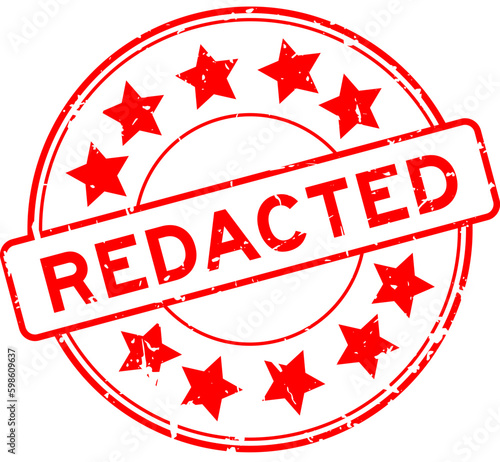 Grunge red redacted word round rubber seal stamp on white background