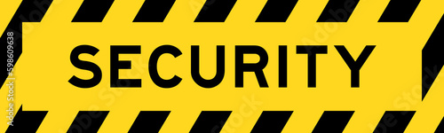 Yellow and black color with line striped label banner with word security