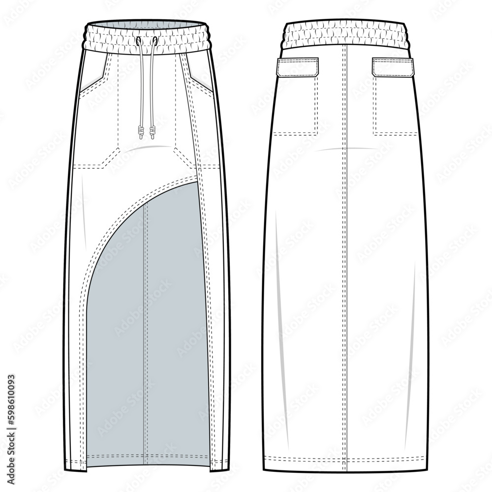 Asymmetric cut out Maxi skirt with drawstring waist technical fashion ...