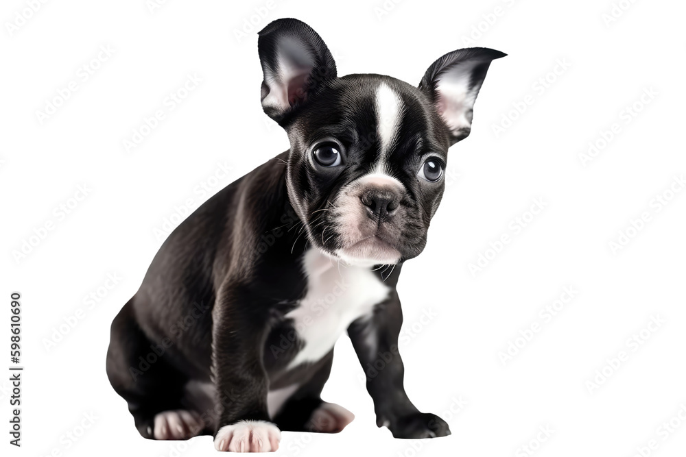 Boston Terrier Dog Puppy On White Background, Full Body. On An Isolated Transparent Background, Png. Generative AI