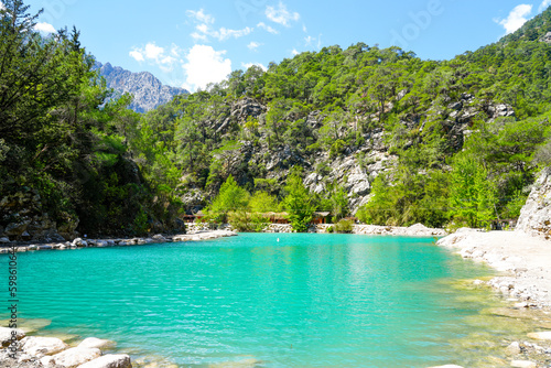 Goynuk canyon near Kemer. Idyllic landscape with rocks and canyons and turquoise water. Nature in Turkey. 