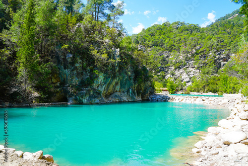 Fototapeta Naklejka Na Ścianę i Meble -  Goynuk canyon near Kemer. Idyllic landscape with rocks and canyons and turquoise water. Nature in Turkey.
