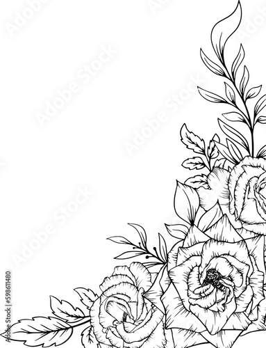 rose flower outline corner border frame decoration
