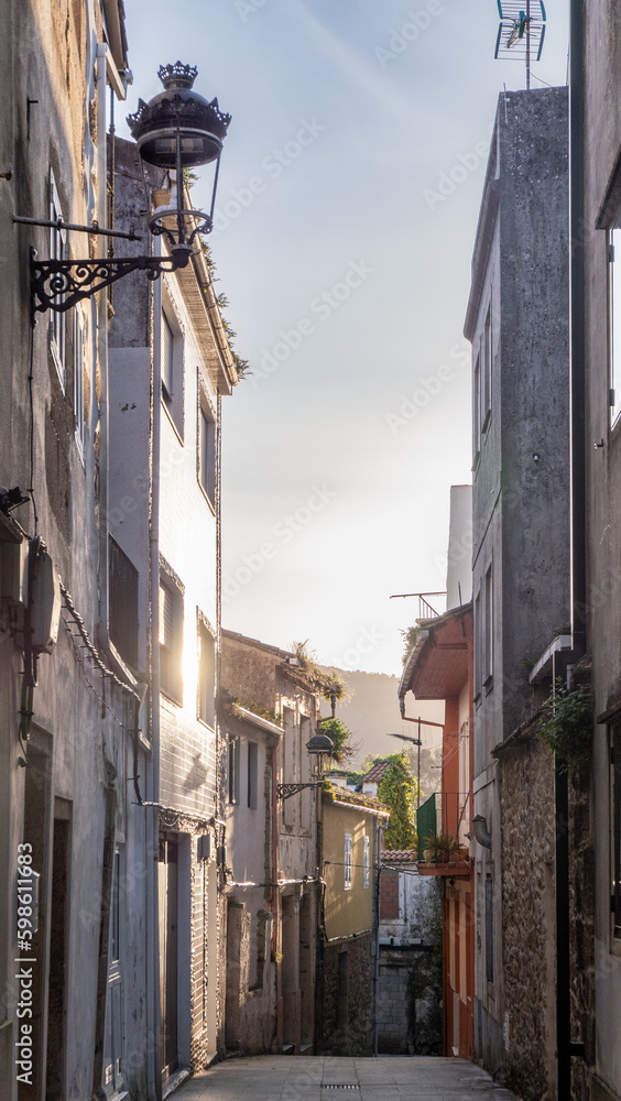 Noia, Galicia, Spain - April 4, 2023: Street in the old town