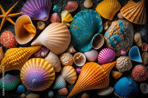 Mixed colorful sea shells with generative AI technology