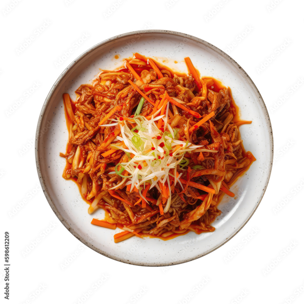 Gajinamul On White Plate, Korean Dish. On An Isolated Transparent Background, Png. Generative AI